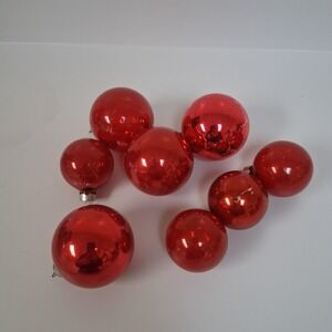 8 Vintage Red Glass Christmas Ornaments 1 Shiny Brite 1 USA Made Mid Century